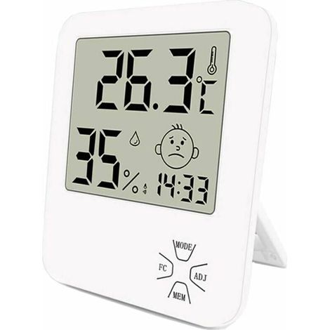 Termómetro Higrómetro Digital - Precisión ±1 °C - Pantalla Temperatura y Humedad - Reloj y Alarma Integrados - Soporte Plegable Mesa o Pared - 1 Pilas AAA Incluida (1/5)