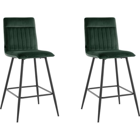Zeta-Tabourets de bar rembourrés Set de 2 en velours vert foncé (1/5)
