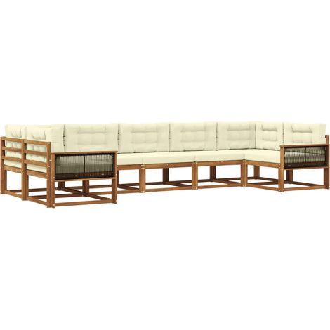 Conjunto de sofás de exterior con cojín 7 pcs Natural y Crema vidaXL (1/5)