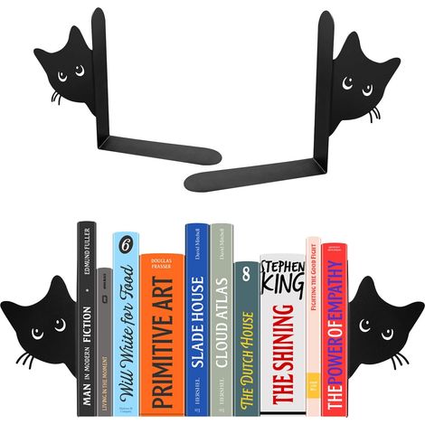 2 Pièces Serre-Livre en Métal, Serre-Livres en Forme De Chat, Cale Livre Créatif en Métal en Forme De Chat, Serre-Livres pour Enfants, Adapté Aux Étagères des Écoles, des Bureaux Et des Chambres D' (1/5)