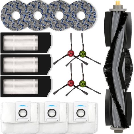(15 Stück) X1 Omni Ersatzteile Zubehör Kit für ECOVACS DEEBOT X1 PRO Omni, X1 Omni, T10 Omni, 1 Walzenbürste Rollenbürsten, 3 HEPA-Filter, 3 Staubbeutel, 4 Seitenbürsten, 4 Wischpads (1/5)