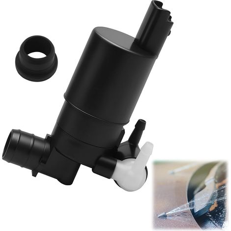 Pompe lave-glace pare-brise 2 broches - Compatible Citroën C3 C4 C5 Berlingo, Peugeot 207 307 308, Dacia Duster Logan - Plastique ABS noir (1/5)