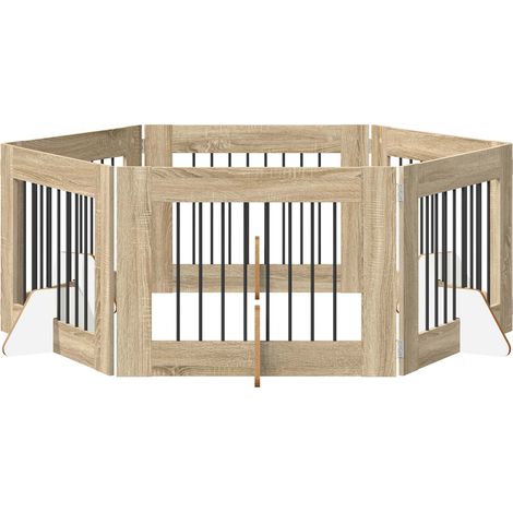 Dog Gate with Stands 6 pcs Sonoma Oak 80 x 60 cm vidaXL
