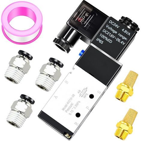 Électrovanne électrique pilotée à simple bobine 1/4 BSP 24V avec type de connexion à 2 positions et 5 voies (4V210-08)