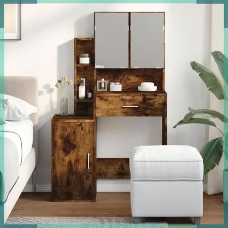Coiffeuse - 848238 - Chêne fumé - 1 tiroir - 80 x 35 x 132 cm (1/5)