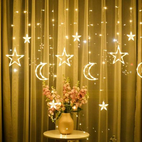Étoiles Lune Rideau Lumières, 3.5m Lune Rideau Lumineux Ramadan, LED Guirlande Lumineuse Étoiles, Star Rideaux Lumière, Lampe Décorative pour Fenetre, Jardin Decoration de Ramadan, Noël (1/5)