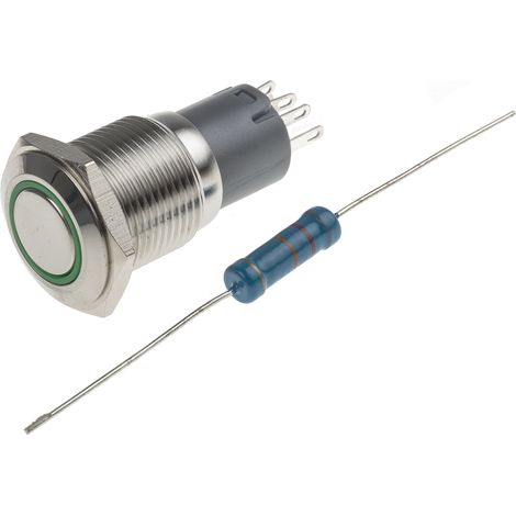 Bouton-poussoir, Verrouillable lumineux, LED Vert, Unipolaire à deux directions (1RT), 3 A @ 250 V c.a., Argent, ( Prix pour 1 ) (1/2)