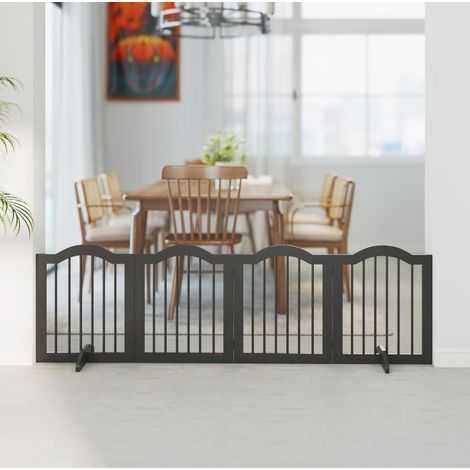 Barrière pour chien 208x29,5x61 cm en bois et MDF noire, pliable, pour entrée – MEUBLIV (1/5)