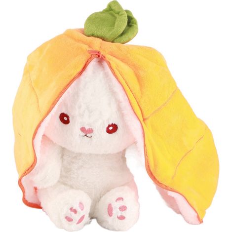 Peluche lapin réversible oreiller enfant doudou animal cartoon mignon décoration maison carotte 35cm (1/5)