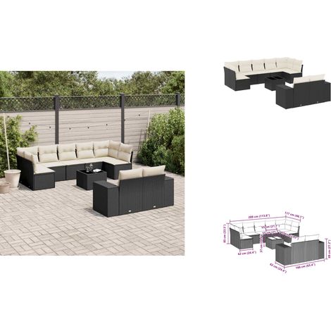 10-tlg. Garten-Sofagarnitur mit Kissen Schwarz Poly Rattan - Gartenmöbel Set - PE-Rattan Möbel - Outdoor Lounge - Esstisch - Sofasatz (1/3)