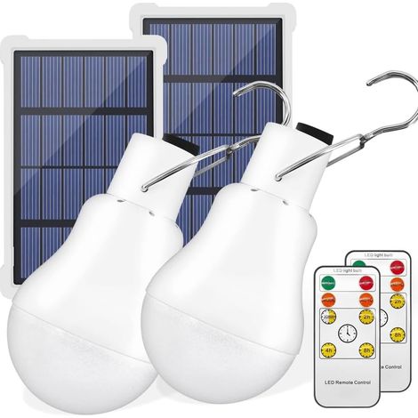 Ampoules Solaires Portables avec Minuterie à Distance Adaptées pour Hangar, Randonnée, de Camping, Lot de 2 (1/5)