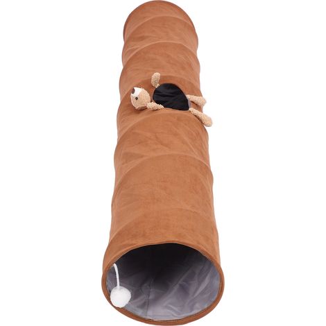 Straight Cat Tunnel Suede Fabric Simple Storage Reduce Boredom Cartoon Foldable Cat Tubes Toys,brown (1/5)