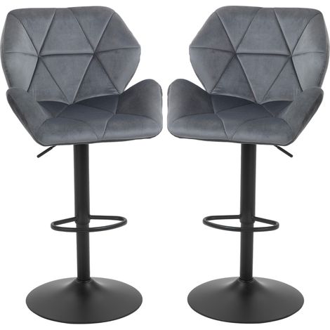 Ensemble de tabourets de bar de 2 chaises de bar rembourrées avec cadre métallique  pivot réglable en hauteur à 360°  aspect velouté (1/5)