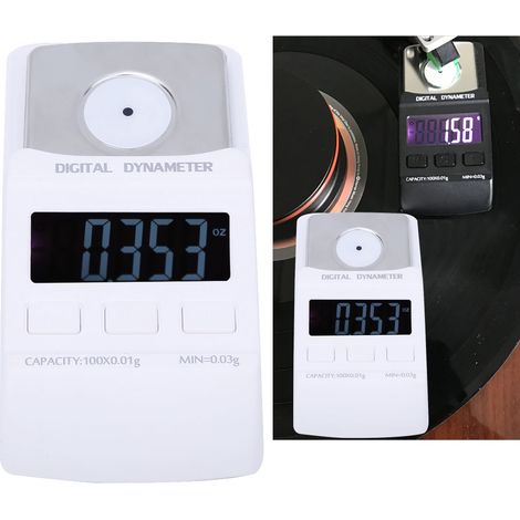 Platine vinyle portable avec un poids de 100 g/0,01 g, un écran LCD numérique, une échelle de force d'appui et un manomètre. (1/5)