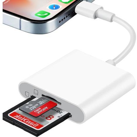 SD-Kartenleser für iPhone/iPad, 2-in-1-Dual-Slot-SD-/Micro-SD-Kartenleser, Kamera-Speicherkartenleser, Kamera-Kartenleser-Adapter für iPhone 14/13/12/11/8/7/6/Plus/Pro/Max (1/5)