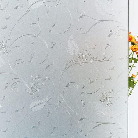 Film adhésif statique pour vitre, motif fleurs givrées, sans colle, contrôle thermique anti-UV, déco porte et fenêtre bureau/maison, 88,9 x 200 cm. (1/4)