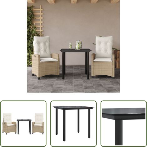 Chaise de jardin - Ensemble à manger de jardin et coussins 3 pcs Beige poly rotin (1/5)