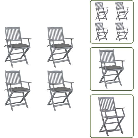Chaises pliables d'extérieur lot de 4 et coussins Bois d'acacia - Chaise De Jardin - Chaise Pliante - Mobilier De Jardin - Acacia - Meubles De Jardin (1/5)