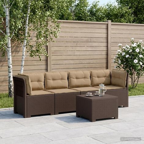 Canapé de jardin modulable 4 places avec coussins aspect rotin en PP marron - PANGIVO (1/5)