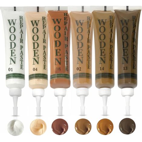 6PCS kit de réparation pour parquet Pâte pour bois pour réparer les rayures, les fissures Blanc, Couleur bois chêne, Couleur bois noyer, Couleur bois noyer clair, Couleur bois naturel, Couleur cer (1/5)