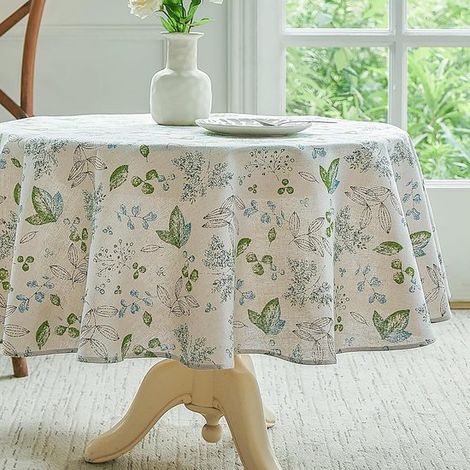 Tischdecke Kleine runde Tischdecke Frühlingstischdecke Blattmotiv Waschbar Tischdecke aus Baumwolle und Leinen für Partys, Picknicks, Restaurants (1/5)