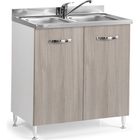 Mobile sottolavello con ante e lavello due vasche incluso colore olmo 80 cm
