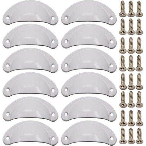 Ulisem 12 Poignées de Porte Coquille Rétro de 82mm pour Meubles, Tiroirs - Vintage, Avec Vis, Blanc (1/5)