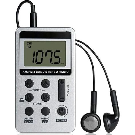 Mini radio estéreo portátil, radio de bolsillo recargable, DSP, AM, FM, digital, 2 bandas, con auriculares para personas mayores, fácil de usar (blanco) (1/5)