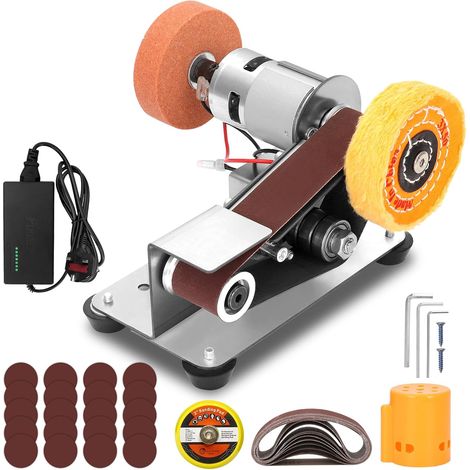 Upgrade Mini Belt Sanders for Wood, Electric Knife Sharpener, Table Bench Grinder Sanding Machine for DIY Woodworking Metal Knife Making, 7 Adjustable Speed (UK Plug) (1/5)