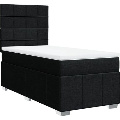 Lit simple Lit adulte Sommier à lattes de lit avec matelas Noir 90x190 cm Tissu