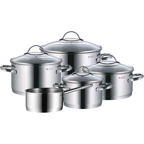 Set di Pentole WMF Provence Plus in Acciaio Inox Argento, Completo di 5 Pentole e Padelle per Cucina, Kit di 9 Pezzi (1/5)