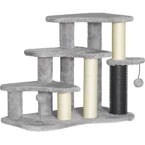 Arbre à chat 2 en 1 escalier 60 x 39 x 50 cm protège meubles griffoir sisal ludique compact moderne en bois gris clair (1/5)