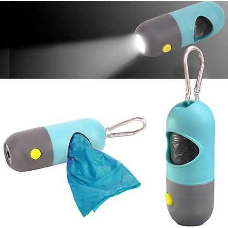 Distributeur de sacs à déjections canines Blue Crystal avec lumière intégrée et clip métallique (1/4)