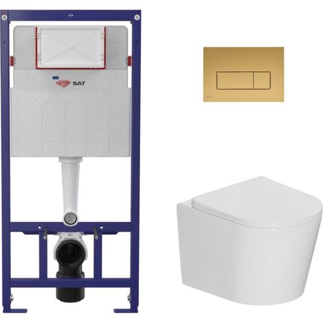 Pack WC bâti-support léger 112 cm ECO 2L Swiss Aqua Technologies + WC suspendu Ceramia + plaque or mat (STECE14WT06-FR)