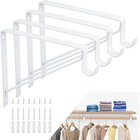 4PCS Supports d'étagère Murale, 275MM×275MM Support Etagere Industrielle Blanche avec Lèvre, Fixation pour Etagere Murale Support Flottant en Fer - Charge Maximale 68KG (1/5)