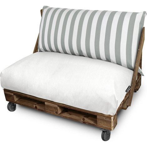 Cojín para Palets Toldotex Blanco-Gris Set: Asiento 120x80x20 (Blanco-liso)+Respaldo 120x45x25 (rayado) Blanco-Gris
