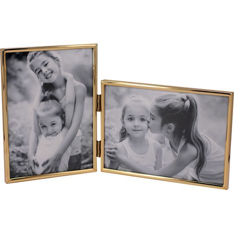 Cadre photo vertical horizontal - Double cadre photo pliable en métal de 10,2 x 15,2 cm - 1 format paysage et 1 portrait - Doré moderne (1/5)