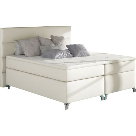 Lit boxspring 180x200 simili cuir crème Mador (1/5)