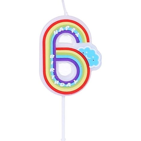 Vela de cumpleaños con el número "6" del arcoíris (1/2)