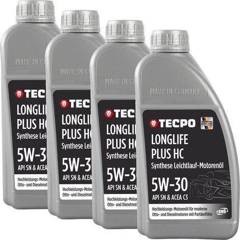 TECPO Motoröl 4 Liter 5W-30 LONGLIFE Plus HC Synthese passend für ACEA C3 / API SN / 504 / 507 / 229.31 / 229.51 / LL-04 / C30