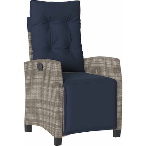 Gartensessel mit Fußteil Verstellbar Grau Poly Rattan vidaXL