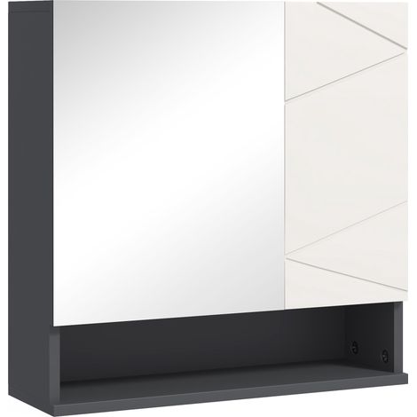 Meuble de salle de bain, porte miroir, étagères réglables, charge maximale de 15 kg, blanc (1/5)