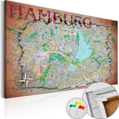 Tableau en Liège "Carte du Monde - Hamburg" 40 x 60 cm (1/2)