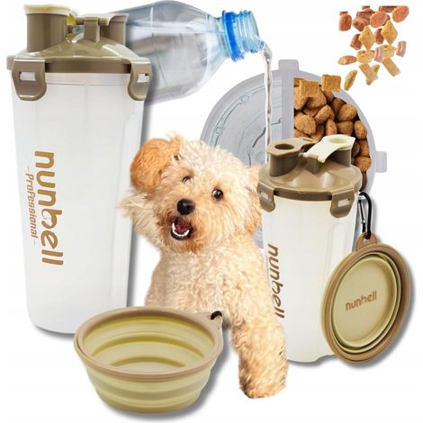 Borraccia da viaggio 3 in 1 per cani, contenitore per acqua e cibo, ciotola pieghevole (1/5)