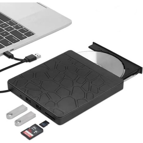 Lecteur Graveur DVD CD Externe - USB 3.0 Type-C - Compatible Windows 11 Mac - Lecteur Carte SD TF - 1 Pièce (1/5)