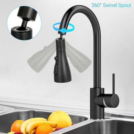 Brise Jet Robinet Cuisine 3 Modes Douchette pour Mitigeur Pressurisé et Anti-éClaboussures Rotation à 360 Degrés avec Adaptateur Convient aux Robinets de Cuisine et de Salle de Bain(Noir) (1/5)