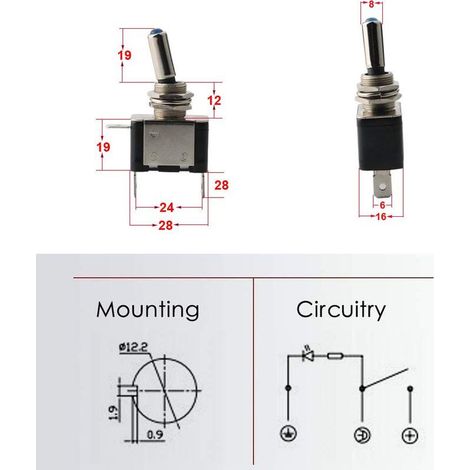 3 x 12V 20A Grüne LED-Wippschalter, LED-Ein/Aus-Hebel SPST + Abdeckung für Auto - Rot [Energieklasse A] (1/4)