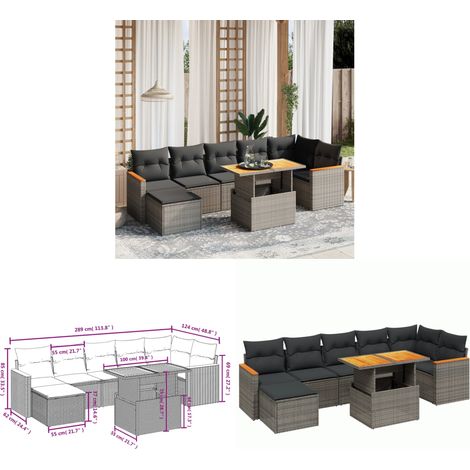 8-tlg. Garten-Sofagarnitur mit Kissen Grau Poly Rattan - Gartenmöbel - Sofagarnitur - Outdoor Möbel - Lounge Set - Rattan Gartenmöbel - Home & Living (1/3)