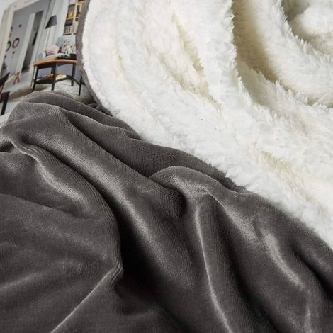 WOLTU Kuscheldecke Flauschige Sherpa Wolldecke, super Dicke Warme Fleecedecke als Sofadecke Bettdecke grau 150x200cm