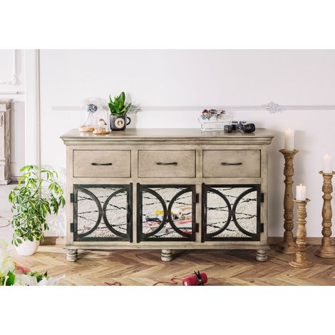 credenza in legno di Mango 150x45x92 grigio scuro laccato HERMITAGE #614 (1/5)